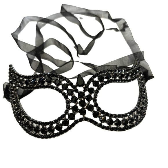 Black Rhinestone Jeweled Metal Harlequin Facemask NWT NOS - Picture 6 of 15
